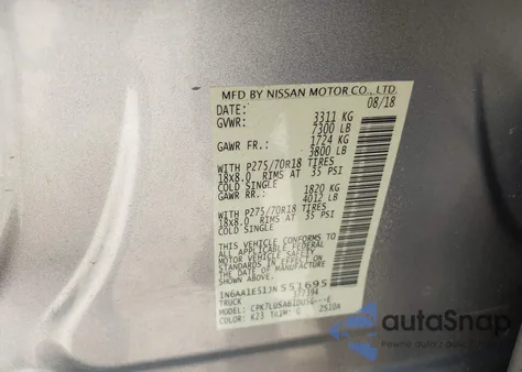 2018 Nissan Titan Pro-4X из США, поврежденный, VIN 1N6AA1E51JN551695